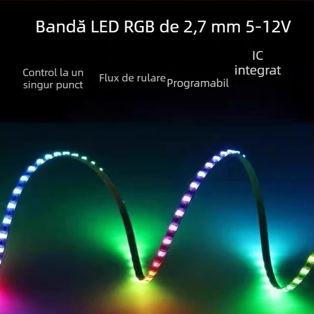 Bandă LED RGB Phantom pentru mașină, 160 LED-uri, 0807, 5V, IC integrat, control de la distanță