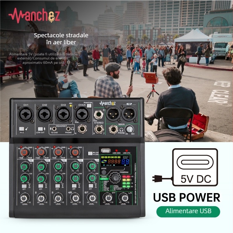 URX interfață audio OTG cu 7 canale pentru streaming mobil și înregistrare profesională pe PC.