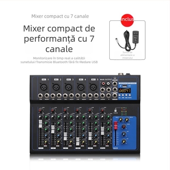 Consolă de mixaj 7 canale, DJ mixer profesionist pentru scenă cu 4 canale (Brand INYUN, Putere 12, Model F4, Cod Produs F4-USB)