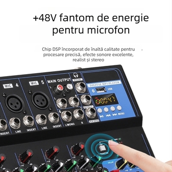 Consolă de mixaj 7 canale, DJ mixer profesionist pentru scenă cu 4 canale (Brand INYUN, Putere 12, Model F4, Cod Produs F4-USB)