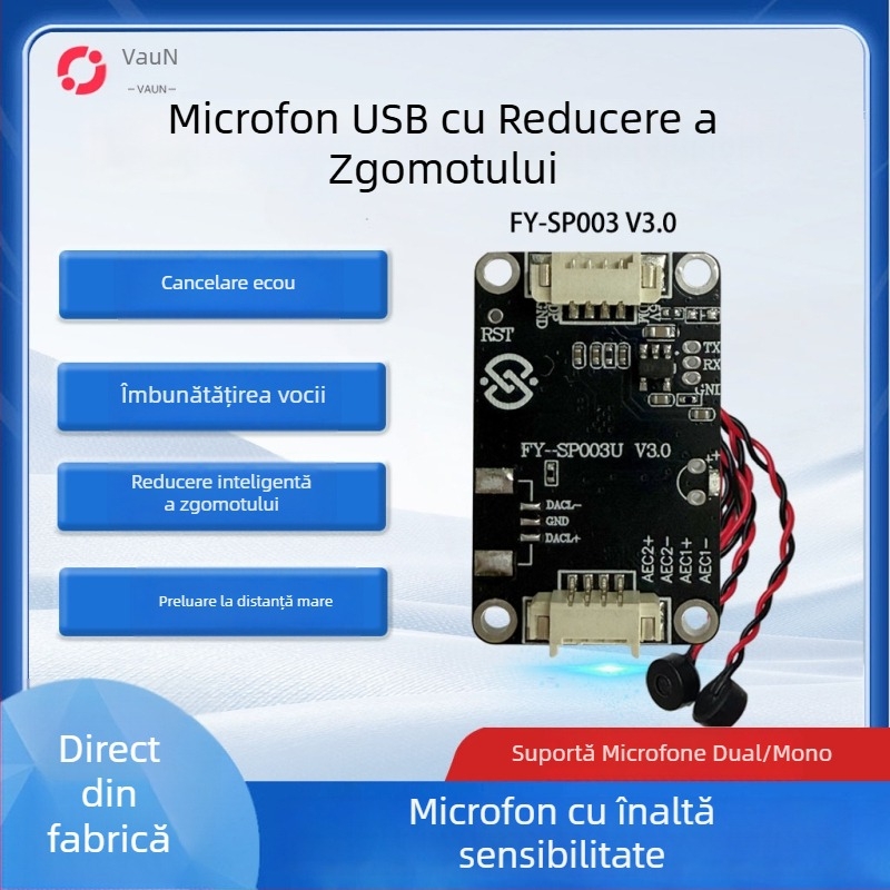 Modul USB microfon cu anulare ecou și reducere inteligentă a zgomotului, FY-SP003U, interfață USB 2.0 Plug-and-Play, compatibil cu metoda de introducere Iflytek și interfonul vizual de la ușă