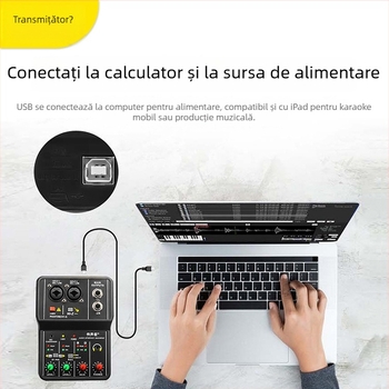 Voice Tone Q12 USB Mini Mixer 2-Canale pentru înregistrare pe calculator și streaming live (220V, 5W, stereo)