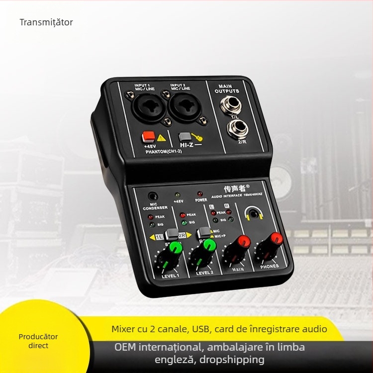 Voice Tone Q12 USB Mini Mixer 2-Canale pentru înregistrare pe calculator și streaming live (220V, 5W, stereo)