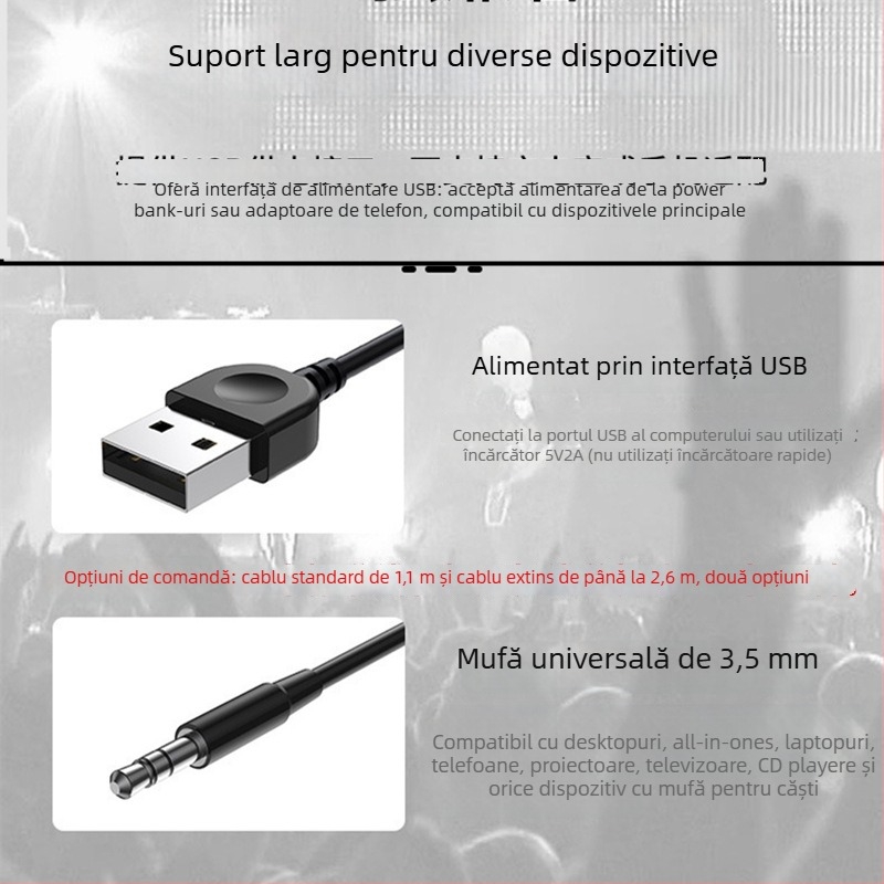 Boxă pentru calculator, desktop și laptop, cu conexiune prin cablu, subwoofer, sunet de înaltă calitate și iluminare colorată