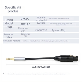Cablu adaptor 3.5mm la XLR 4-pin, model 3MXLRC, nucleu din cupru, singur conector