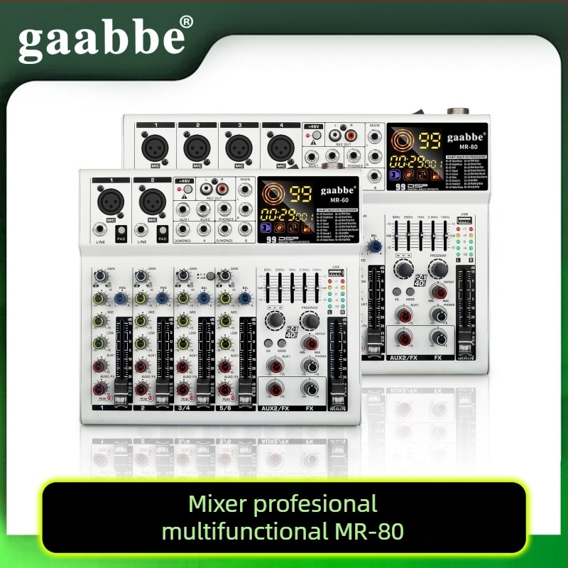 Gabby Electronics MR-60: mixer audio profesional 6/8 canale cu efecte, Bluetooth și USB | 50W