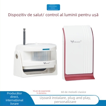 Sistem de sonerie wireless cu senzor infraroșu split și alarmă antifurt, model K06-AC, 220V, mod de alimentare: comunicare, 60 de tonalități