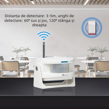 Sistem de sonerie wireless cu senzor infraroșu split și alarmă antifurt, model K06-AC, 220V, mod de alimentare: comunicare, 60 de tonalități