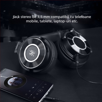 Căști de studio cu fir, microfon inclus, balans tri-frecvență, 20–20 kHz, 38 Ω, conector drept 3,5/6,5 mm