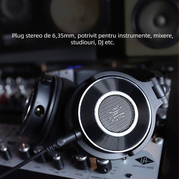 Căști de studio cu fir, microfon inclus, balans tri-frecvență, 20–20 kHz, 38 Ω, conector drept 3,5/6,5 mm