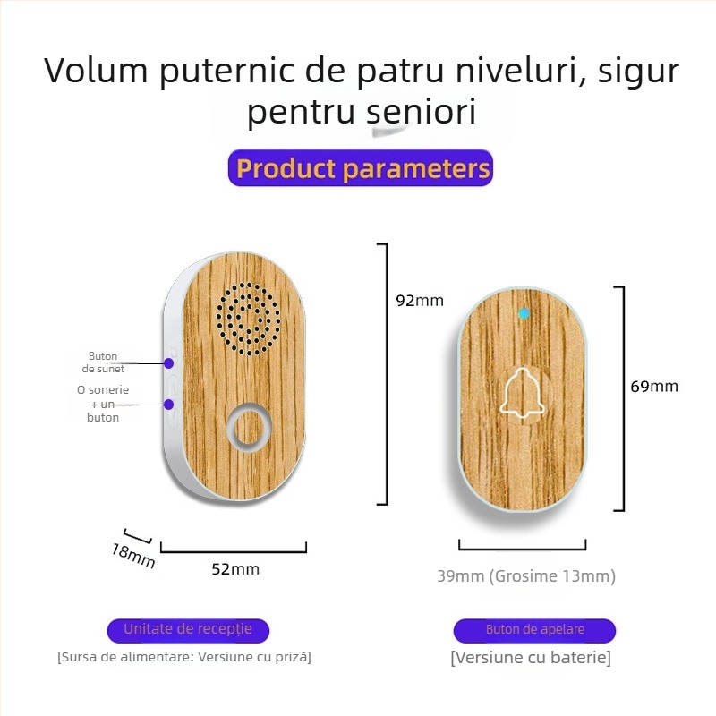 Sonerie wireless pentru casă – 38 de tonuri, volum mare, poate penetra pereții, rază lungă, alimentare CR2032