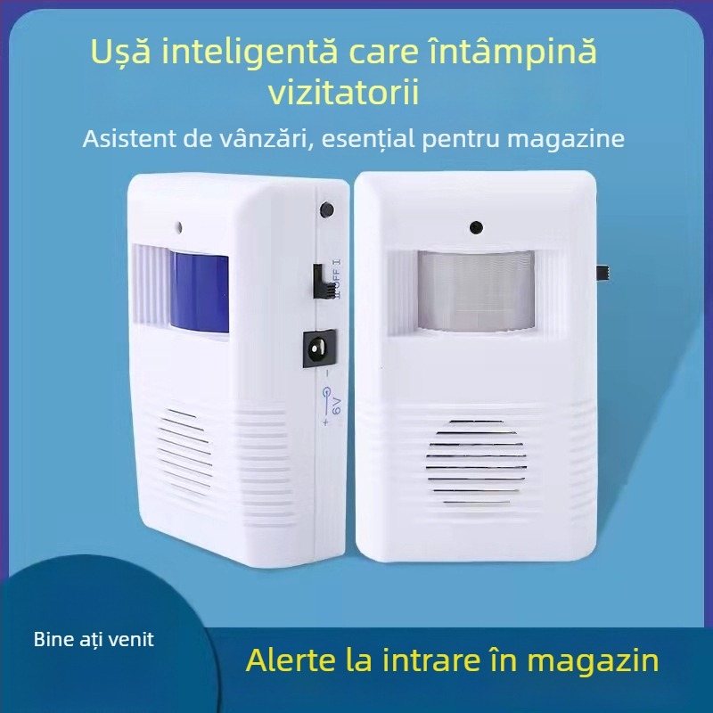 Sonerie de ușă cu senzor de inducție și anunț vocal, model KZ-02, alimentare cu baterie 4,5V, 20 de tonuri de sonerie, potrivită pentru magazine și hoteluri