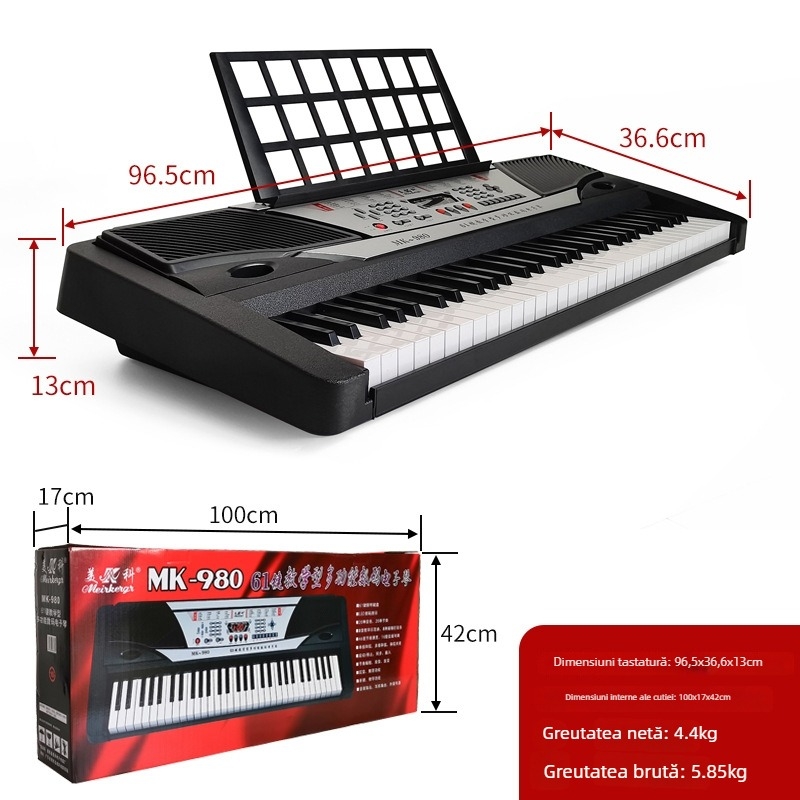Meike MK980 61 de clape, tastatură portabilă cu până la 99 sunete și sub 10 melodii demonstrative