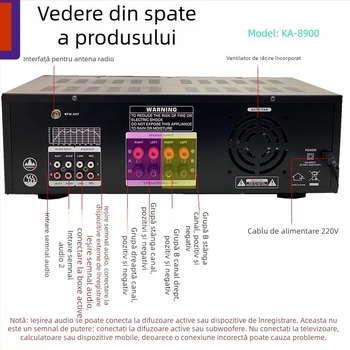 Starklok KA8900 Amplificator karaoke pentru casă cu patru canale și EQ în patru trepte, 1000W, 4–16 Ω, 20–20 kHz