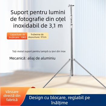 Stativ de iluminare din oțel inoxidabil pentru fotografiere live – încărcare 10 kg, diametru țeavă 25/30/35 mm, 3 secțiuni, greutate 2.35 kg