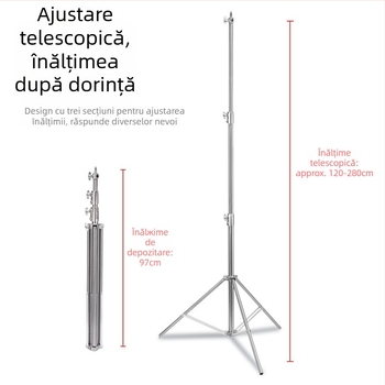Stativ de iluminare din oțel inoxidabil pentru fotografiere live – încărcare 10 kg, diametru țeavă 25/30/35 mm, 3 secțiuni, greutate 2.35 kg