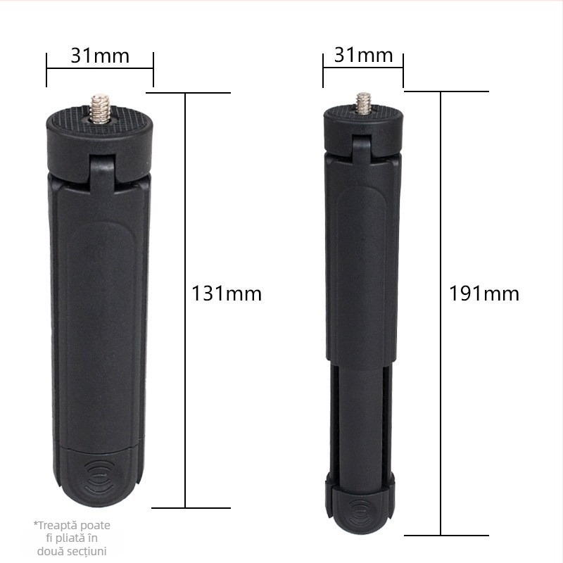 Trepied pentru telefon mobil și aparat foto mirrorless | două segmente telescopice, material ABS, sarcină de până la 2 kg, portabil