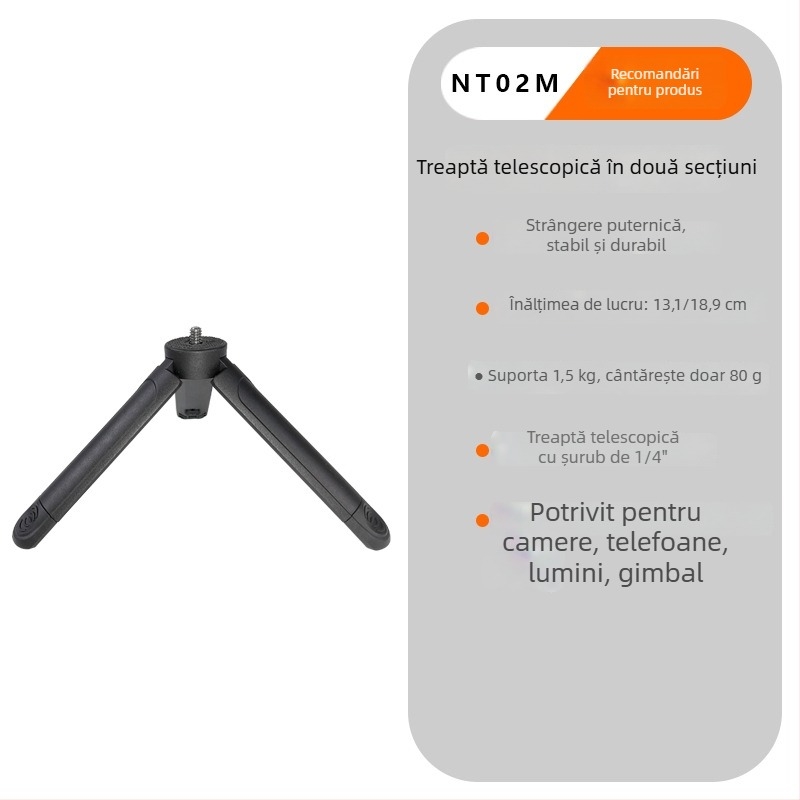 Trepied pentru telefon mobil și aparat foto mirrorless | două segmente telescopice, material ABS, sarcină de până la 2 kg, portabil