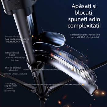 Trepied de podea din aliaj de aluminiu pentru telefon, streaming live – 5 secțiuni, încărcare maximă 2 kg, țevi cu diametre 25–22–19–16–14 mm