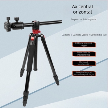 Stativ de fotografiat panoramic cu axă centrală orizontală și monopod detașabil, capacitate de încărcare 8 kg, înălțime de lucru 1,93 m, diametru maxim al tubului 25 mm, 4 secțiuni, lungime pliere 0,46 m