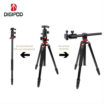 Stativ de fotografiat panoramic cu axă centrală orizontală și monopod detașabil, capacitate de încărcare 8 kg, înălțime de lucru 1,93 m, diametru maxim al tubului 25 mm, 4 secțiuni, lungime pliere 0,46 m