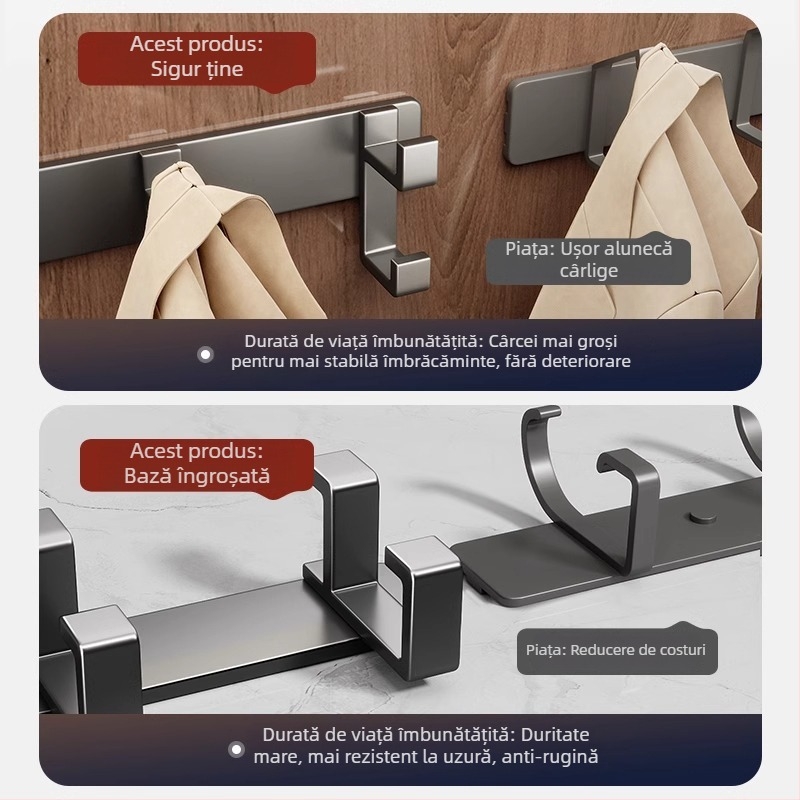 Cuier de haine montat pe perete — model Fjdtdygg, aluminiu Space, finisaj vopsire prin coacere, pentru uși și garderobe, stil modern, lux discret