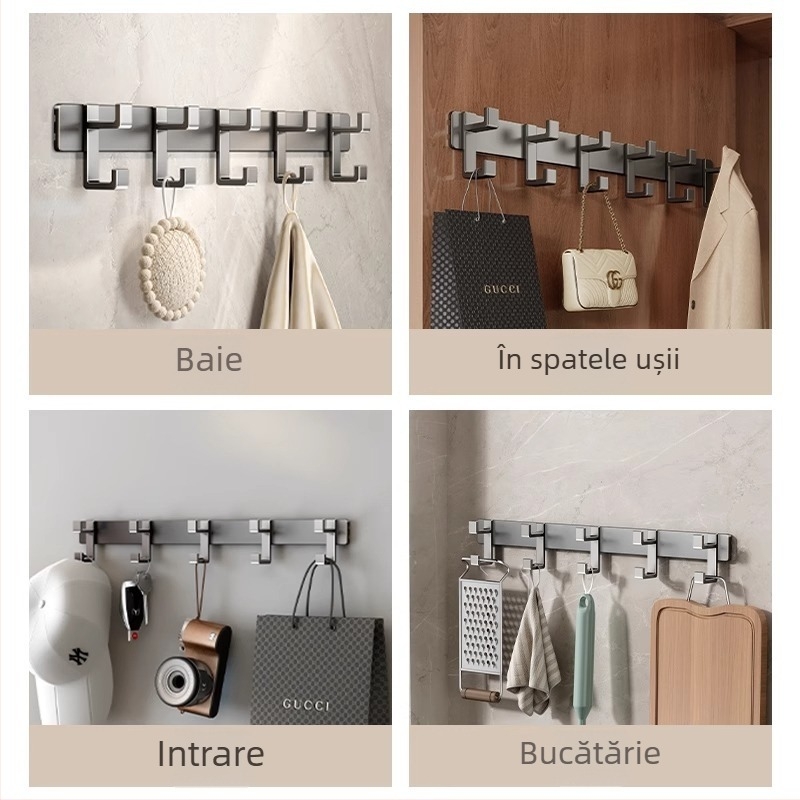 Cuier de haine montat pe perete — model Fjdtdygg, aluminiu Space, finisaj vopsire prin coacere, pentru uși și garderobe, stil modern, lux discret