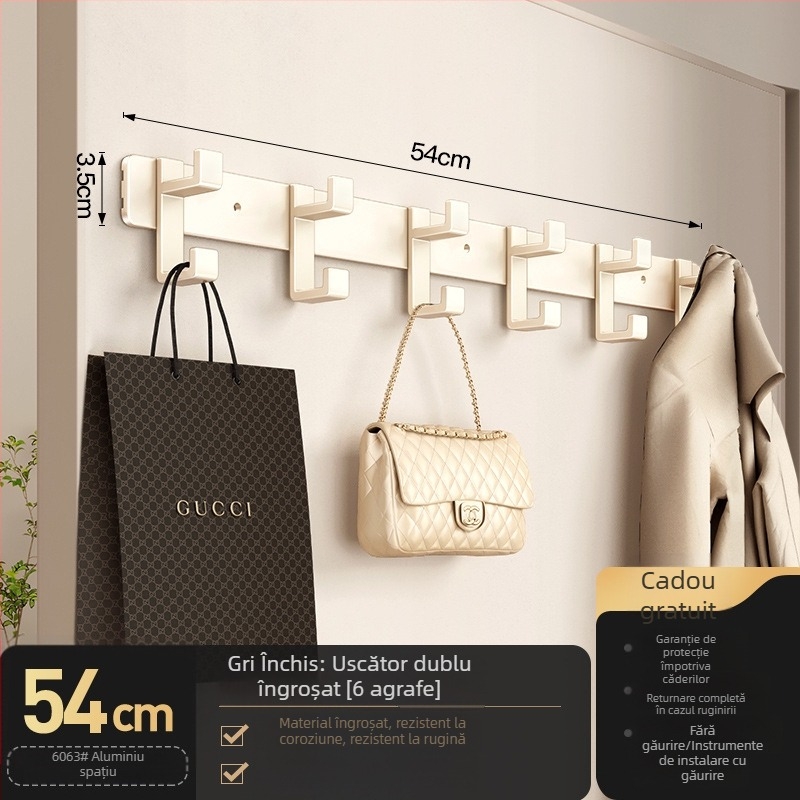 Cuier de haine montat pe perete — model Fjdtdygg, aluminiu Space, finisaj vopsire prin coacere, pentru uși și garderobe, stil modern, lux discret