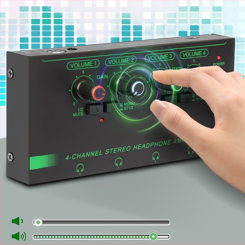 Amplificator pentru căști XTUGA EH04/EH06, 4 canale / 6 canale Monitor, Audio profesional, Carcasă metalică, Intrări 3,5 mm și 6,35 mm