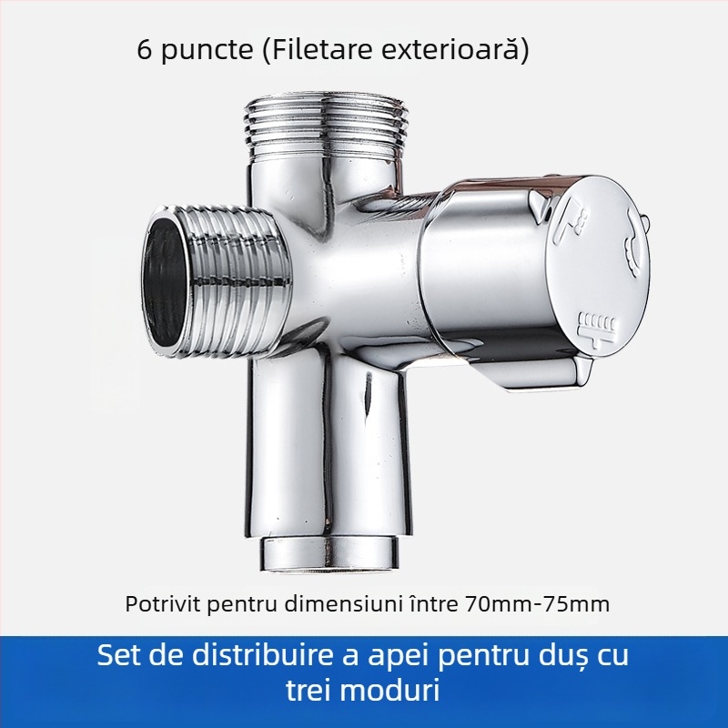 FSQ distribuitor de apă cu 1 intrare, 2 prize, robinet unghiular cu 3 căi, filete 4/6, interfață filet interioară și exterioară, conector alamă
