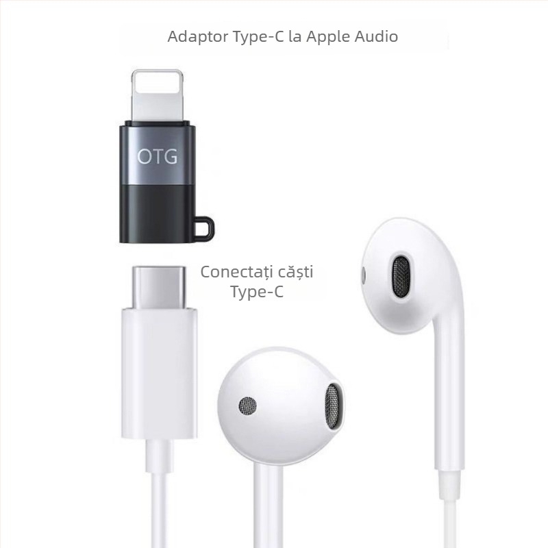 Adaptor OTG Type-C la Lightning pentru dispozitive Apple, model Yql026, compatibil cu microfoane, căști și plăci de sunet