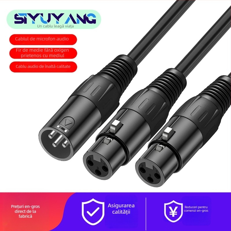 Cablu audio XLR cu splitare în Y: carcasă metalică, conectori XLR masculin la masculin și dublu femele XLR, SIYUYANG, model Cannon one in two