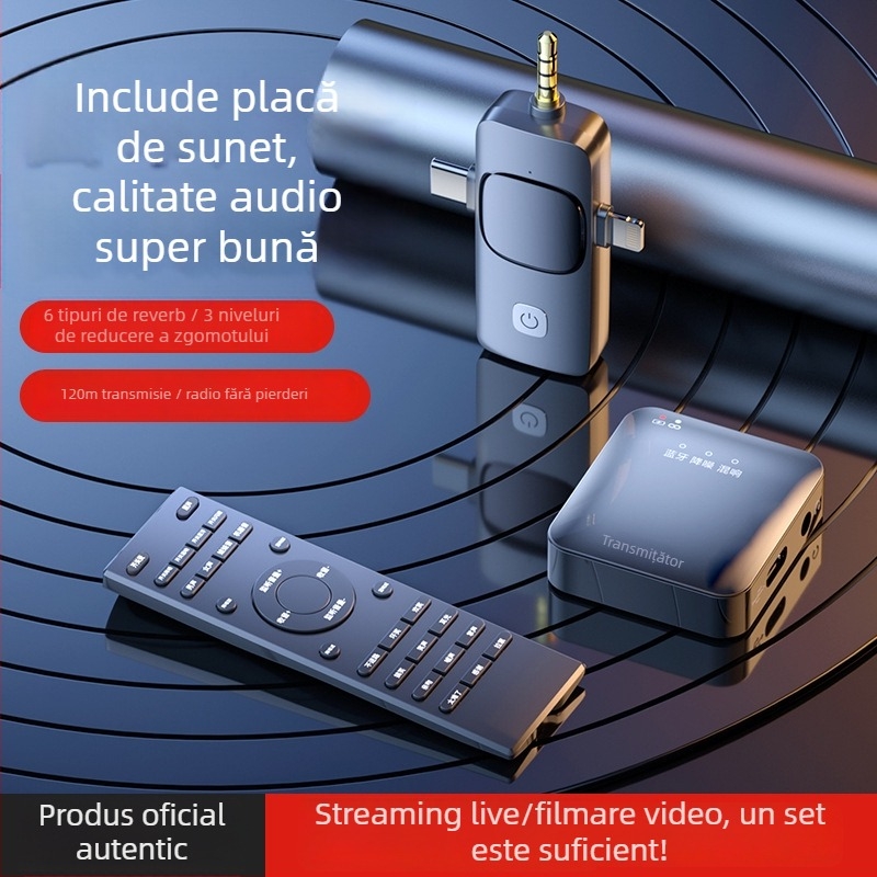 Microfon lavalier wireless cu cartelă audio încorporată pentru streaming pe telefon, Bluetooth 5.3