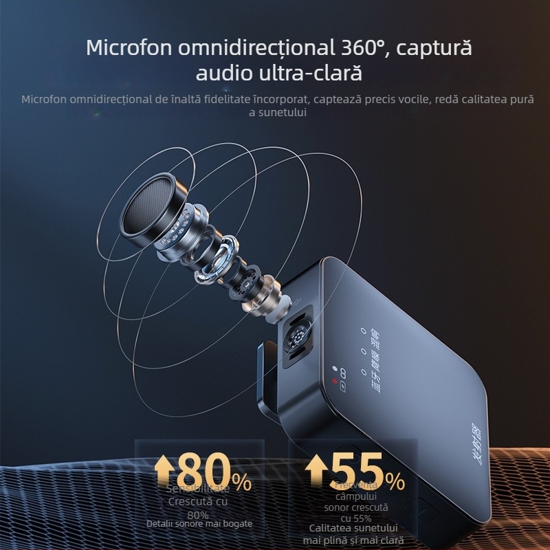 Microfon lavalier wireless cu cartelă audio încorporată pentru streaming pe telefon, Bluetooth 5.3
