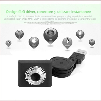 Webcam USB cu microfon încorporat, senzor 1.3 MP, rezoluție 1024×768 la 30fps, USB 2.0, fără driver