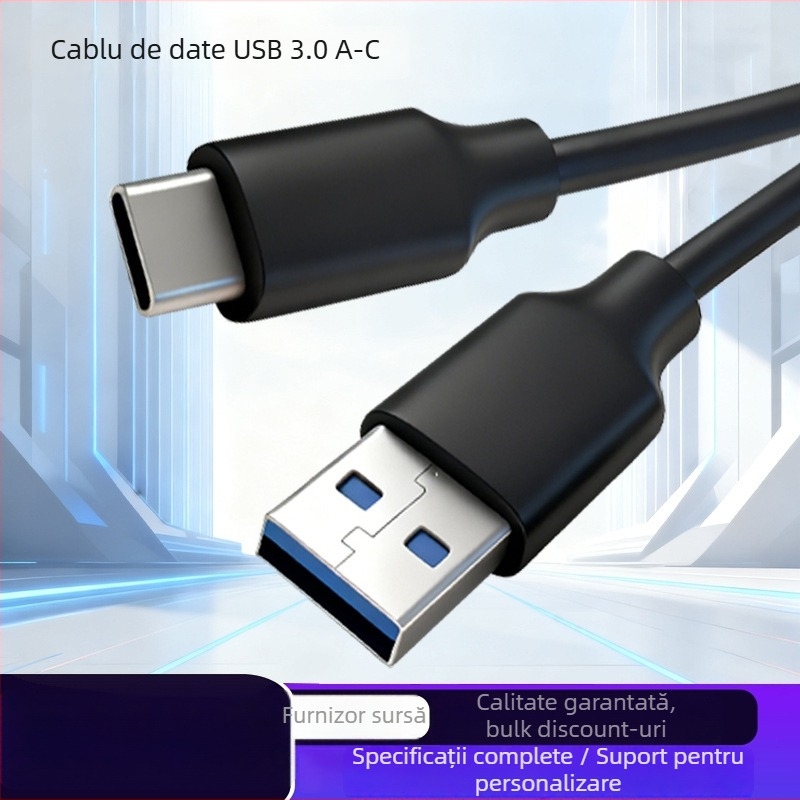 Cablu de date USB-A la USB-C, USB 3.0/3.1 viteză înaltă până la 10 Gbps, conector Type-C, cupru fără oxigen cu ecranare multistrat, încărcare PD până la 60W (3A/20V)