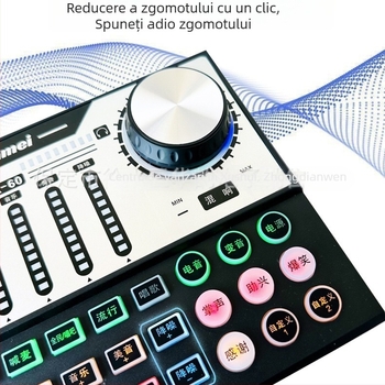 Set microfon condensator cu placă de sunet A60 pentru karaoke și streaming, baterie încorporată 800–1000 mAh, autonomie 6–8 h, SNR ≥70 dB