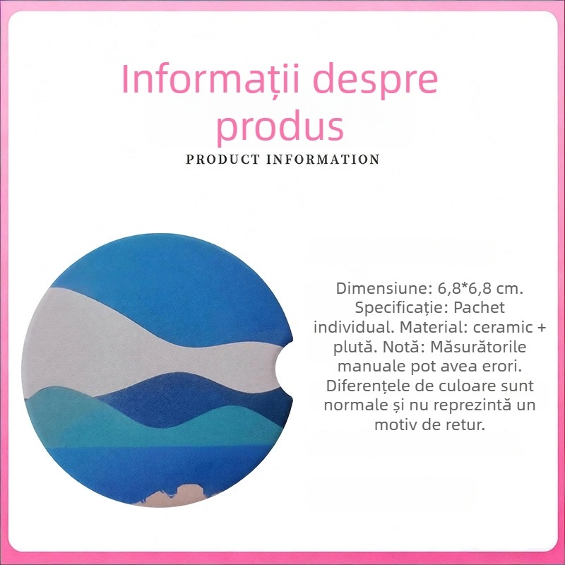 Pad ceramic pentru suportul de pahare auto - design creativ, izolație termică și rezistență la apă, model personalizat, forme: rotund, pătrat sau neregulat
