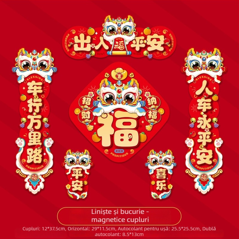 Cuplu magnetic pentru mașină – Anul Calului 2026, stil chinezesc, imprimat, cadou potrivit
