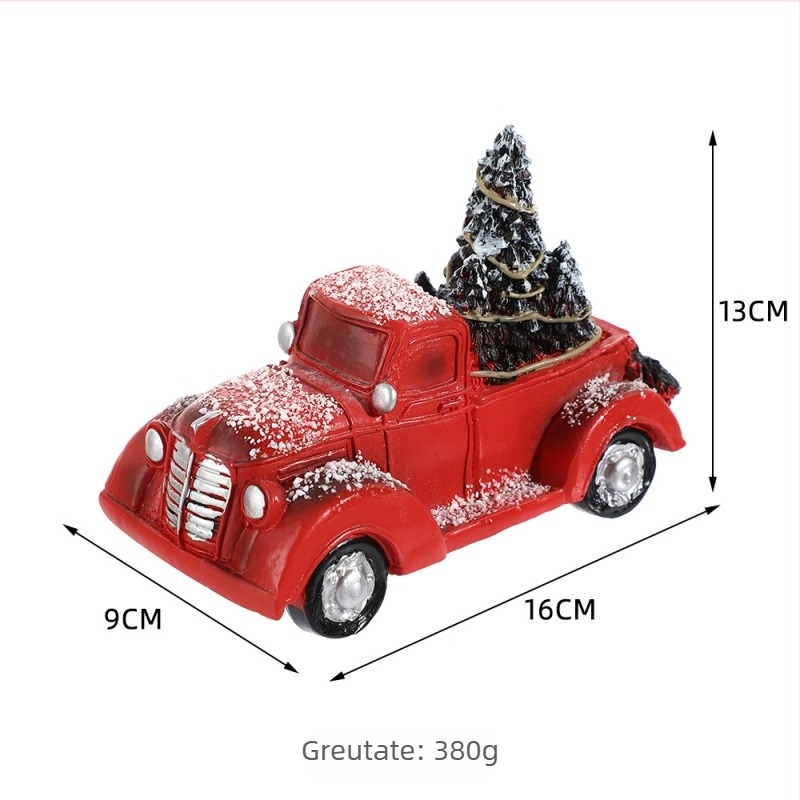 Figurina decorativă de Crăciun din rășină, stil desen animat, cu LED pentru brad și motiv mașină kart (Material: Rășină; Categorie: Meșteșuguri din rășină; Stil: Cartoon; Potrivit pentru cadouri: Zile de naștere, Amintiri de călătorie, Petreceri)