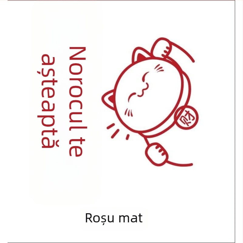 Autocolant pentru ușa liftului – Motiv pisică norocoasă, PVC, mască de tip full body, finisaj mat, vinil decorativ