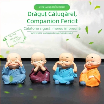 Set de patru monahi Zen din rășină, ornament pentru mașină și birou, decor modern