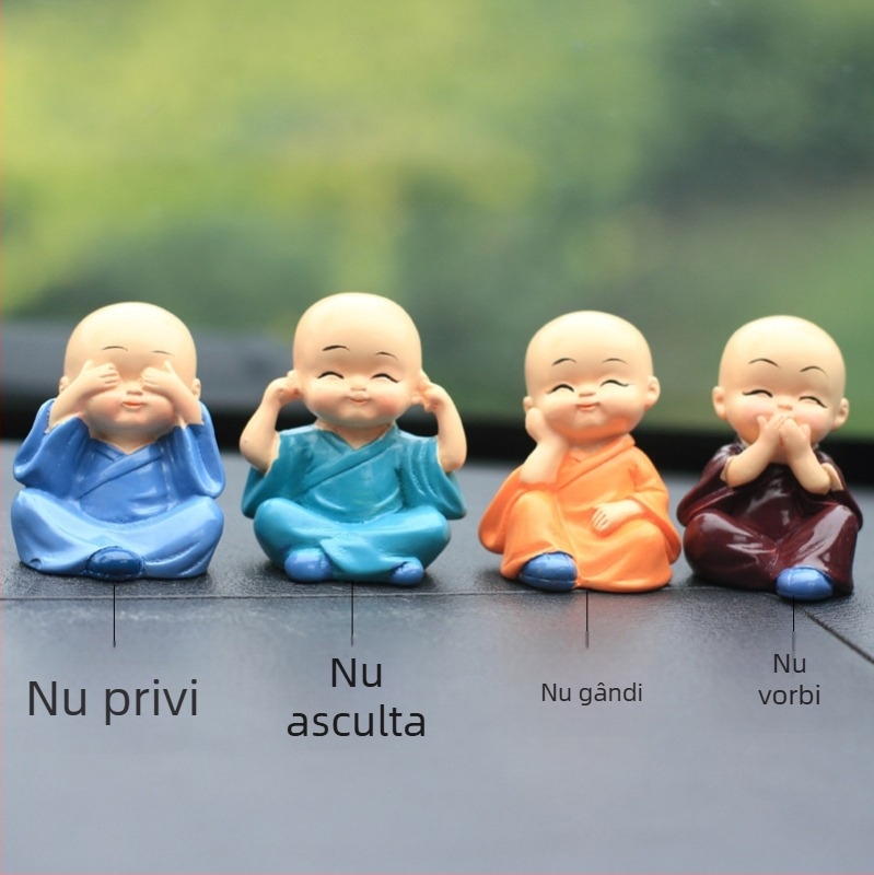 Set de patru monahi Zen din rășină, ornament pentru mașină și birou, decor modern