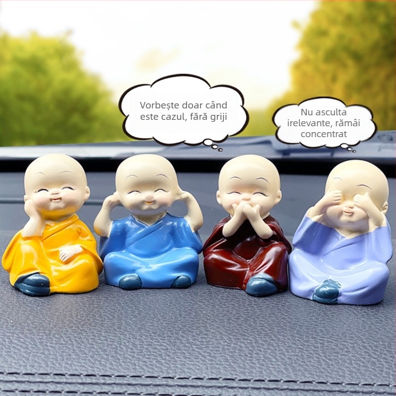 Set de patru monahi Zen din rășină, ornament pentru mașină și birou, decor modern