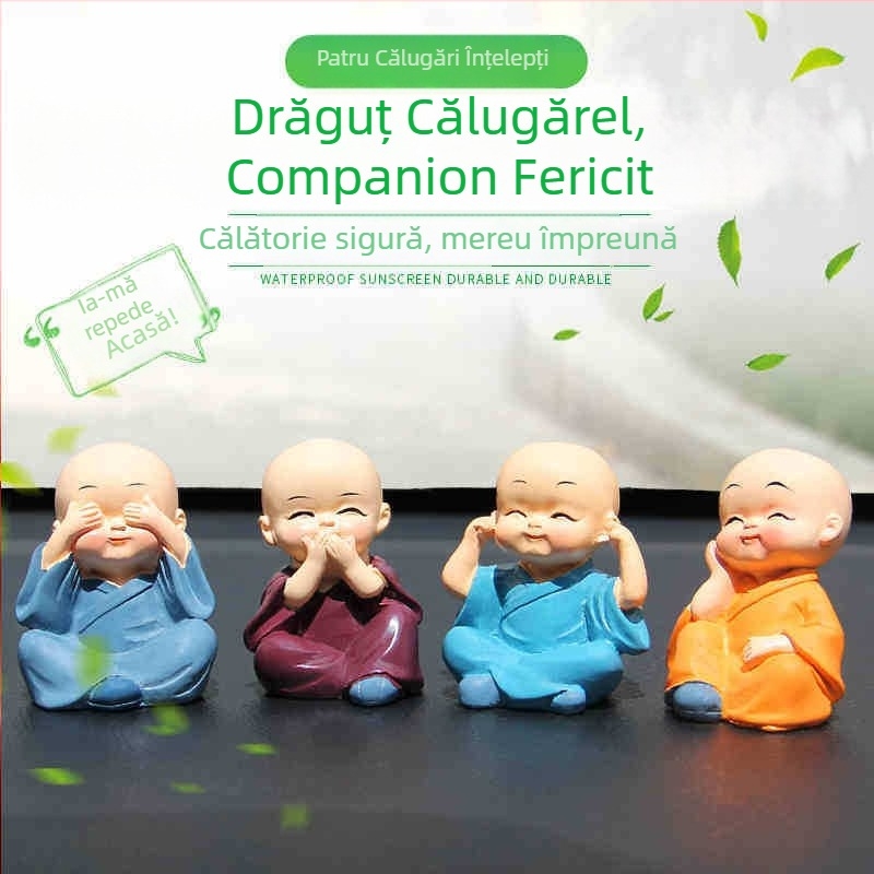 Set de patru monahi Zen din rășină, ornament pentru mașină și birou, decor modern