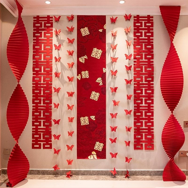 Set de decor pentru cameră de nuntă cu decorațiuni de perete, perdele și ghirlande pentru dormitorul și livingul cuplului (Material: țesătură nețesută; Ambalaj: Opp bag; Brand: Tiantianxifang; Categorie: Alte accesorii de nuntă; Ocazie: Nuntă)