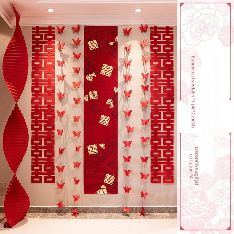 Set de decor pentru cameră de nuntă cu decorațiuni de perete, perdele și ghirlande pentru dormitorul și livingul cuplului (Material: țesătură nețesută; Ambalaj: Opp bag; Brand: Tiantianxifang; Categorie: Alte accesorii de nuntă; Ocazie: Nuntă)