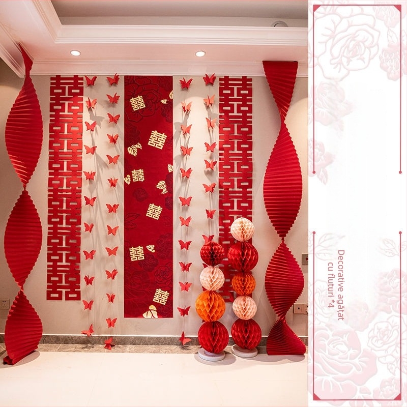 Set de decor pentru cameră de nuntă cu decorațiuni de perete, perdele și ghirlande pentru dormitorul și livingul cuplului (Material: țesătură nețesută; Ambalaj: Opp bag; Brand: Tiantianxifang; Categorie: Alte accesorii de nuntă; Ocazie: Nuntă)