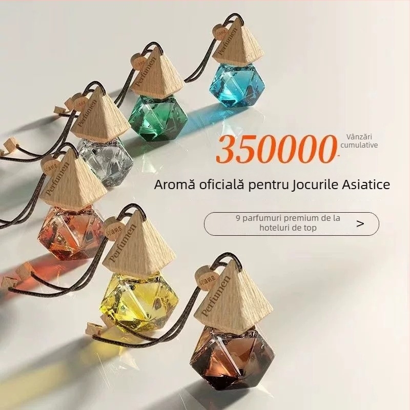 Pandantiv parfum auto din sticlă triunghiulară, parfum de iasomie, personalizare disponibilă, durată de viață de trei ani