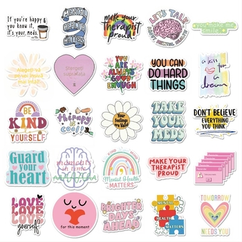 Set de autocolante: graffiti despre sănătatea mentală cu sloganuri în engleză pentru sticle de apă, huse de telefon și laptopuri; Brand Shi First; Seria English Series; Adeziv: Da; Proces: Offset printing; Greutate: 60 g